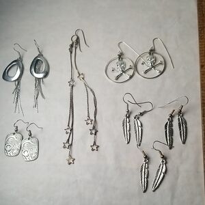 Collection Of Silver Tone Statement Earrings